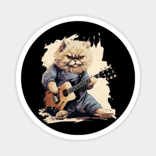 Persian Cat Playing Guitar Magnet